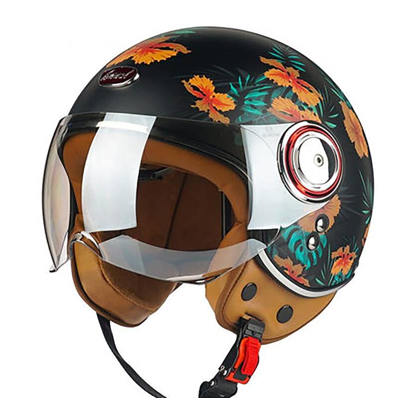 Halbschalenhelm Brain Cap Jet Scooter Mofa-Helm Retro Motorrad Half Helm mit Doppelvisier ECE Motorradhelm für Frauen und Männer Atmungsaktiv Straßen-Sonnenschutz Mopedhelm G,L=57~58cm von SJAPEX