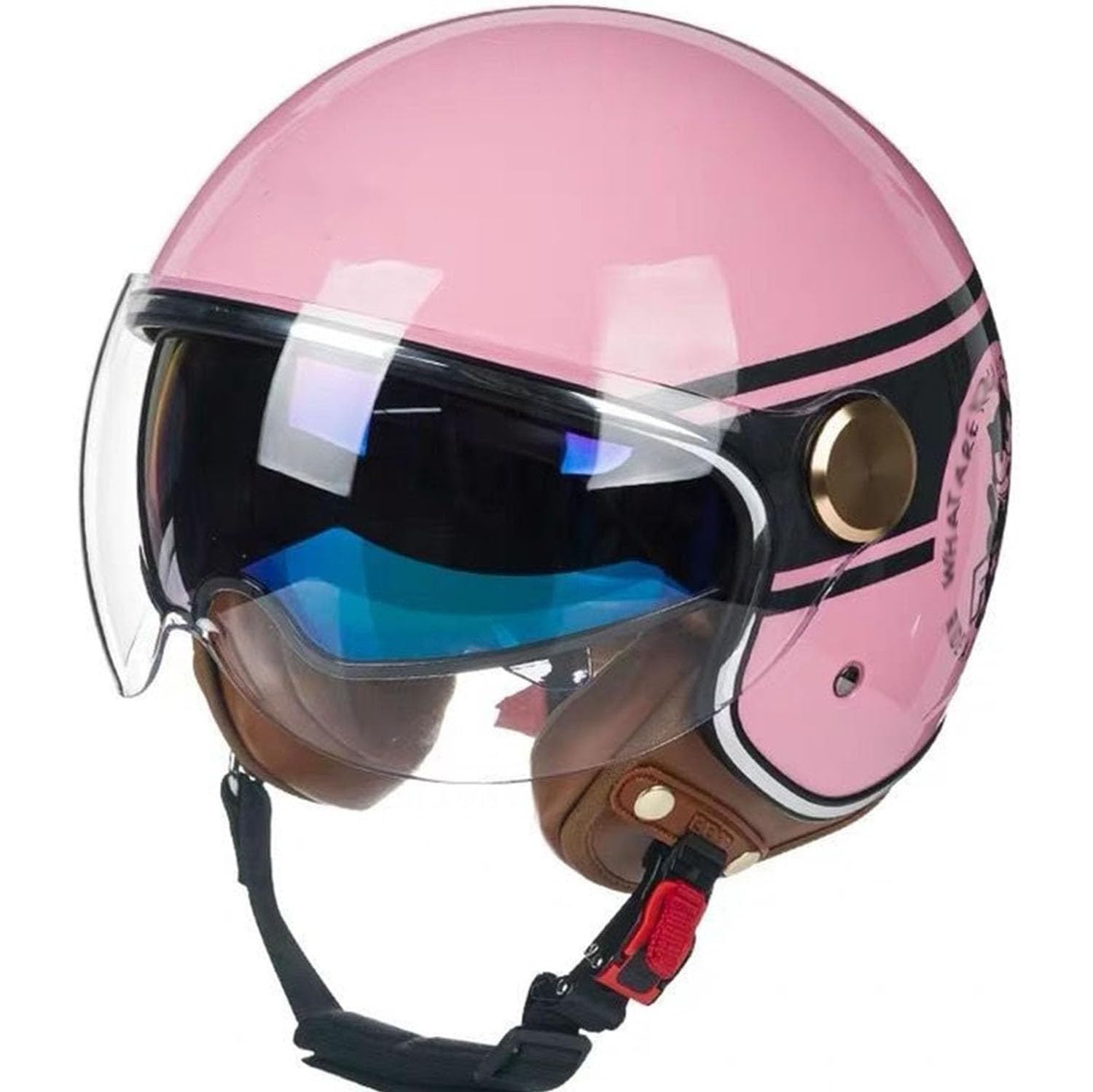Jethelm Mit Visier, ECE-Zugelassener Vespa-Helm 3/4 Motorradhelm, Erwachsene Retro-Mopedhelme, Halbgesichts-Motorradhelm, Für Männer Und Frauen 1,XL(59-60CM) von SJAPEX