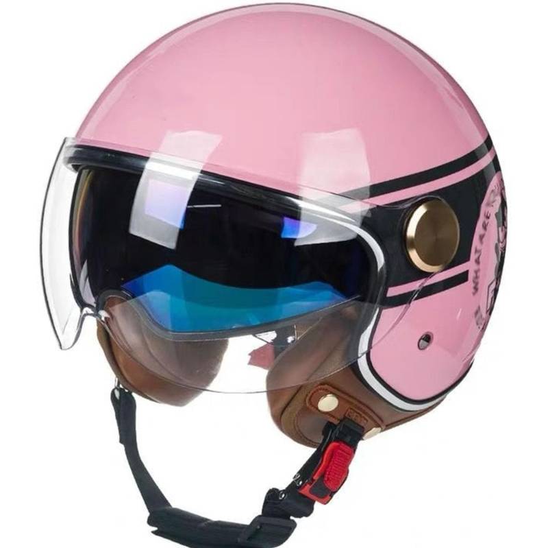 Jethelm Mit Visier, ECE-Zugelassener Vespa-Helm 3/4 Motorradhelm, Erwachsene Retro-Mopedhelme, Halbgesichts-Motorradhelm, Für Männer Und Frauen 1,XL(59-60CM) von SJAPEX