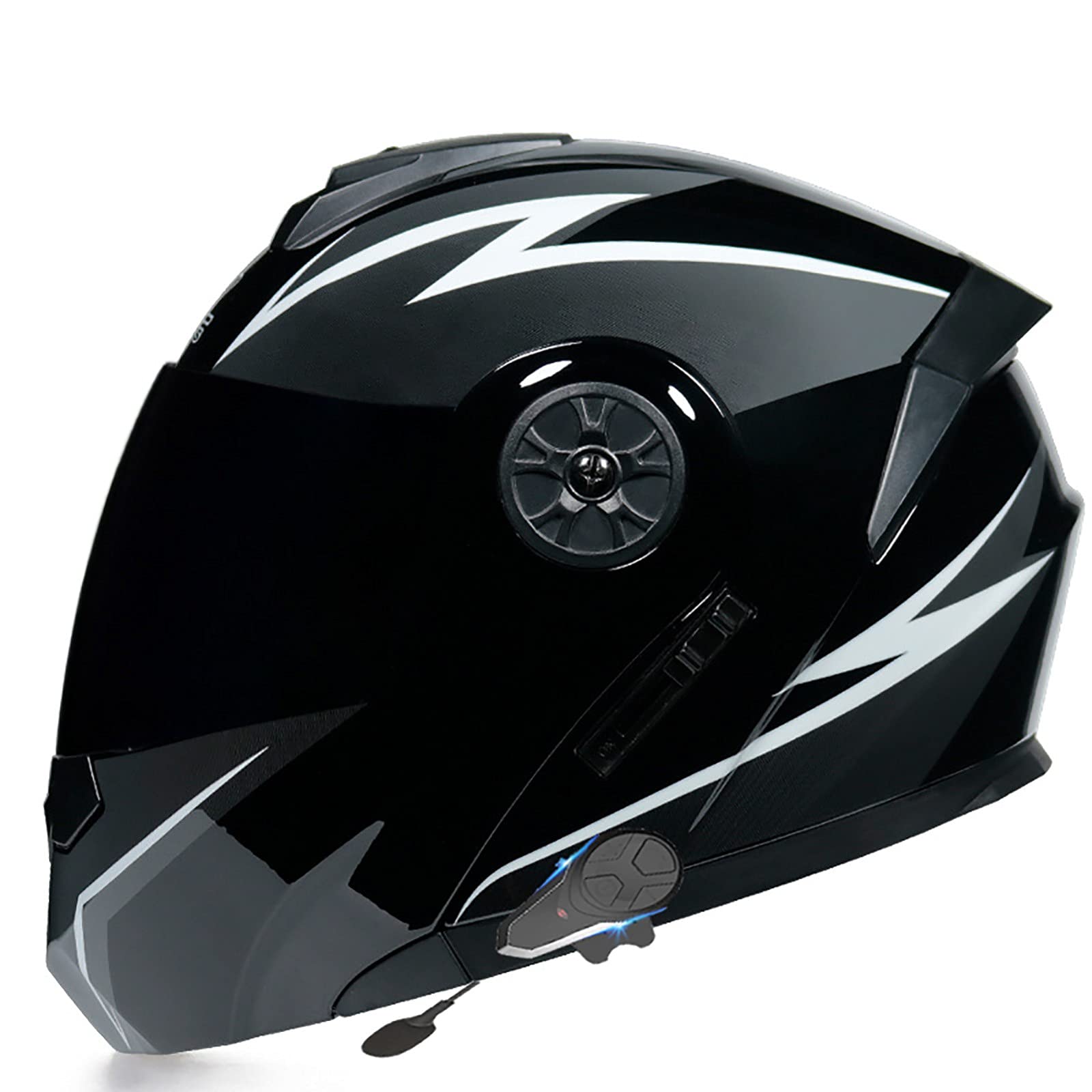 Motorradhelm Klapphelm mit Bluetooth - Klapphelm Motorrad ECE Genehmigt Eingebautes Mp3 FM Radio Integriertes Intercom-Kommunikationssystem Black A,M=57~58cm von SJAPEX