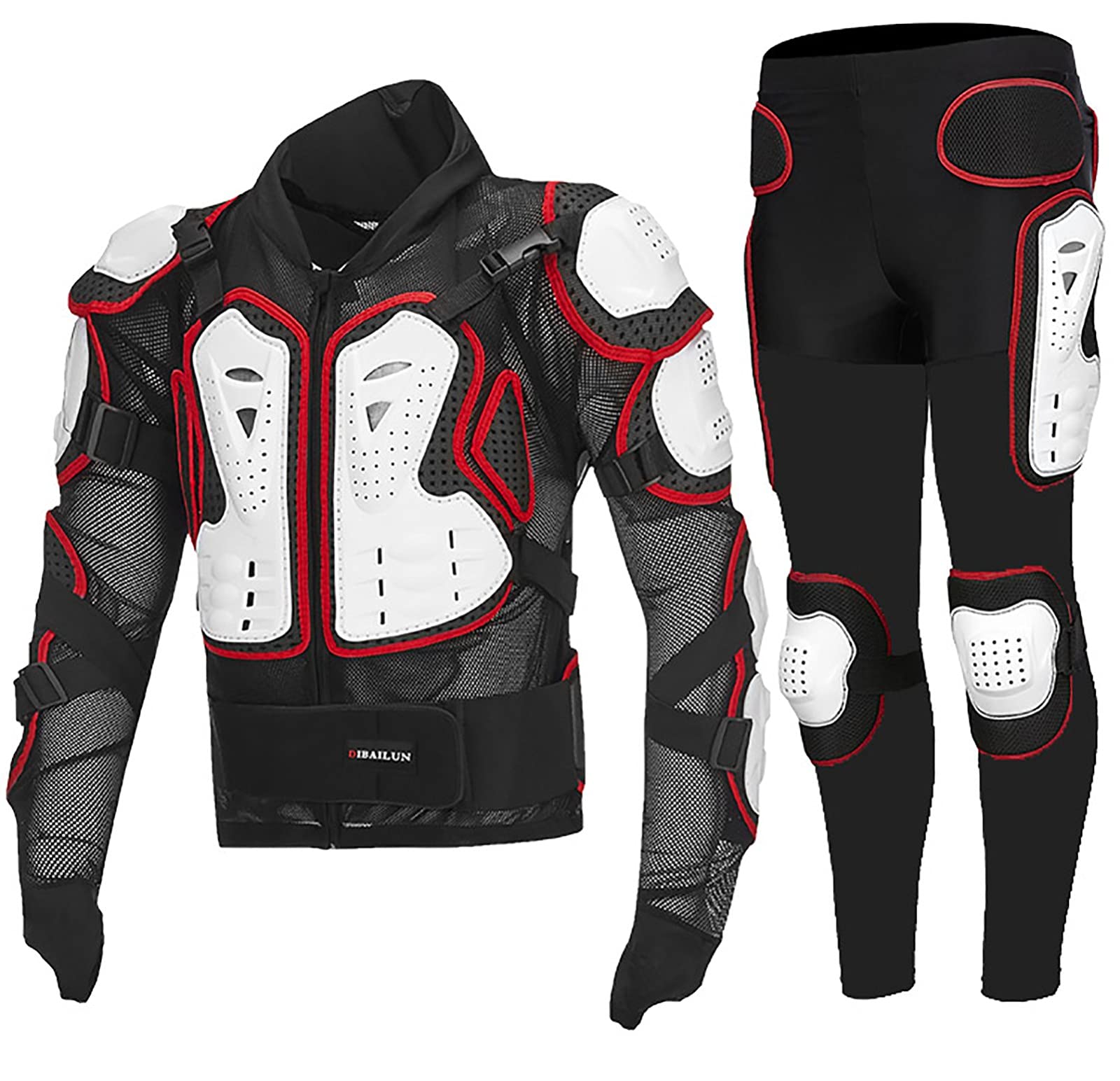 Motorradkombi Herren Motorrad Schutz Jacke Motocross ATV Protektoren Jacke Textil Motorradjacke Abnehmbares für Alle Wetter Rüstungsanzug + Motorradhose Pants White Red,L von SJAPEX