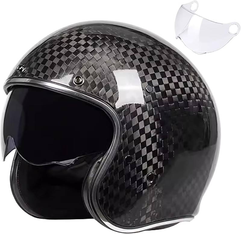 Retro 3/4-Motorradhelm Carbon Jet-Helm Motorrad-Helm Vintage Open Face Motorradhelm mit Visier ECE-Zulassung für Scooter Moped ATV Street Bike 5,XL=61CM von SJAPEX
