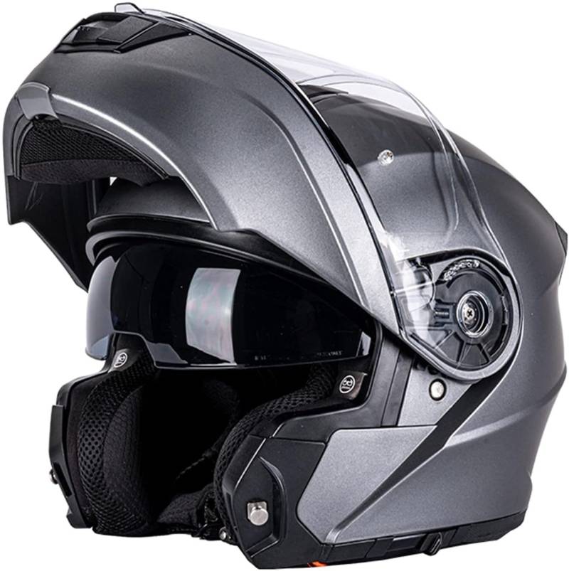 SJAPEX Modularer Motorradhelm, Modularer Klapphelm, Integralhelm Mit Sonnenblende, ECE-Zulassung Für Herren Und Damen, Motorradhelm Mit Doppelvisier 4,L von SJAPEX