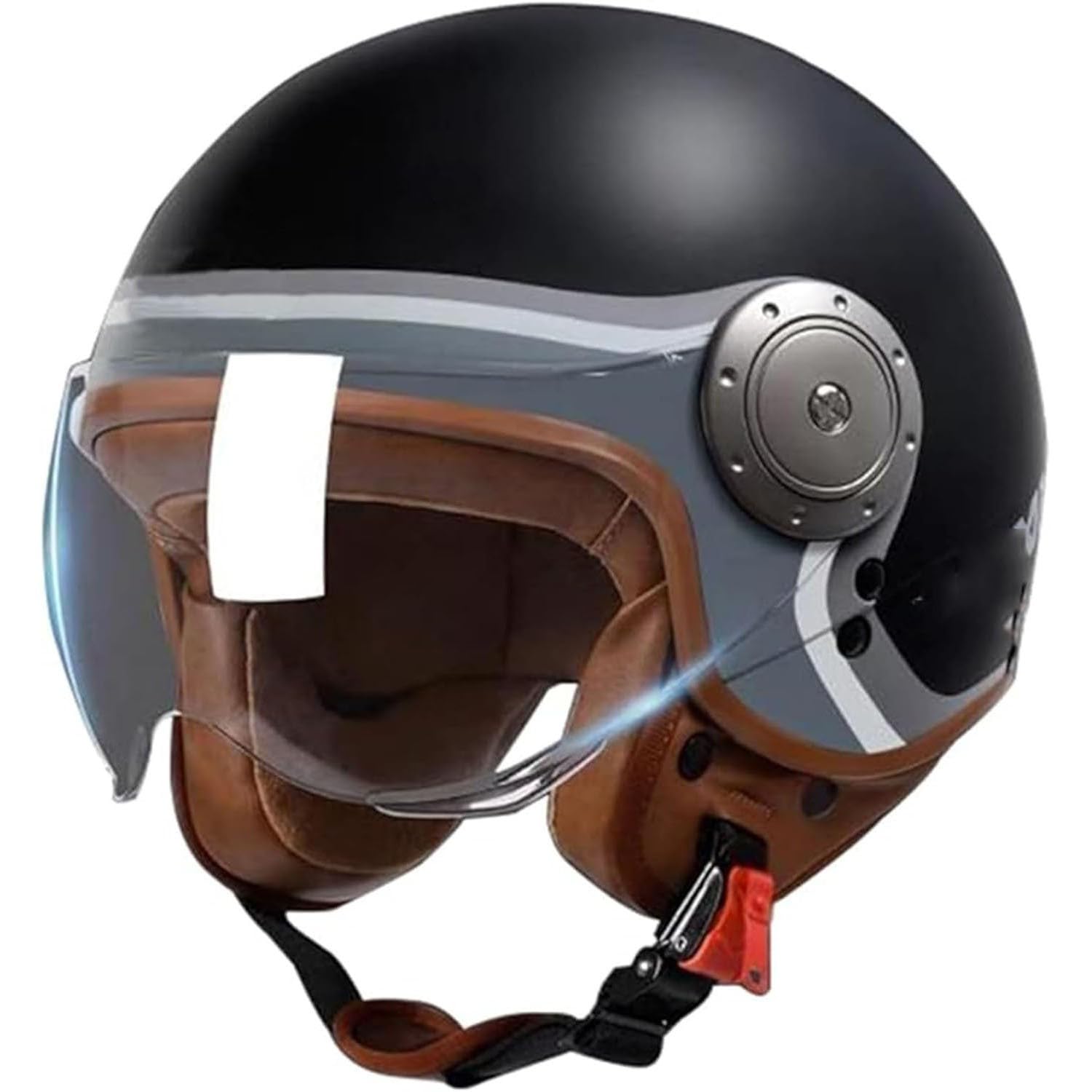 Vintage Fashion Motorrad Jethelm, ECE-Zertifizierter Retro 3/4 Halbhelm Herren Damen Erwachsene Jethelm, Für Cruiser Scooter Leichtgewicht Mit Schnellverschluss 1,XL(61-62CM) von SJAPEX