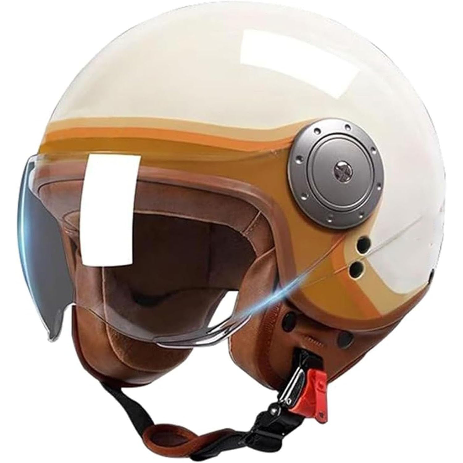 Vintage Fashion Motorrad Jethelm, ECE-Zertifizierter Retro 3/4 Halbhelm Herren Damen Erwachsene Jethelm, Für Cruiser Scooter Leichtgewicht Mit Schnellverschluss 2,L(59-60CM) von SJAPEX