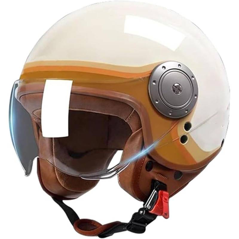 Vintage Fashion Motorrad Jethelm, ECE-Zertifizierter Retro 3/4 Halbhelm Herren Damen Erwachsene Jethelm, Für Cruiser Scooter Leichtgewicht Mit Schnellverschluss 2,L(59-60CM) von SJAPEX