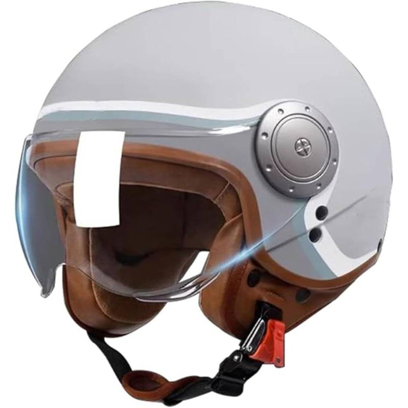 Vintage Fashion Motorrad Jethelm, ECE-Zertifizierter Retro 3/4 Halbhelm Herren Damen Erwachsene Jethelm, Für Cruiser Scooter Leichtgewicht Mit Schnellverschluss 3,L(59-60CM) von SJAPEX