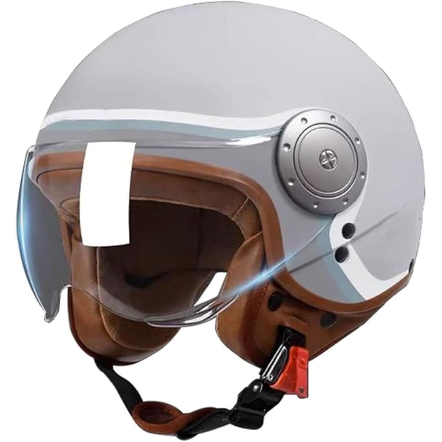 Vintage Fashion Motorrad Jethelm, ECE-Zertifizierter Retro 3/4 Halbhelm Herren Damen Erwachsene Jethelm, Für Cruiser Scooter Leichtgewicht Mit Schnellverschluss 3,M(57-58CM) von SJAPEX