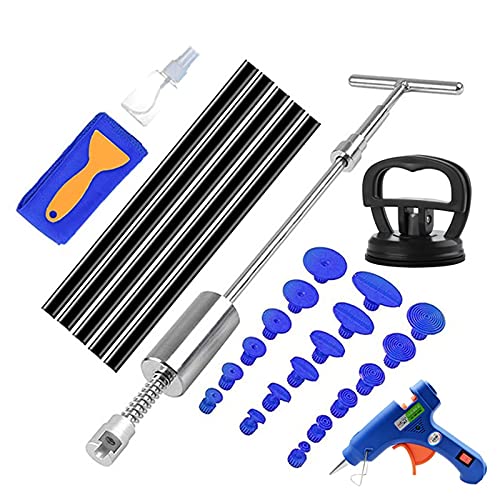 Dellen Reparaturset Auto,Auto Beulen Entfernen Auto lacklosen Dent Removal Tool Kit Dent Reparatur Kit Dent Puller Kit Rutsche Rückwärtshammer Klebstofflasche Saugnäpfe Hagel Kit(Set1) von SJHFKDK