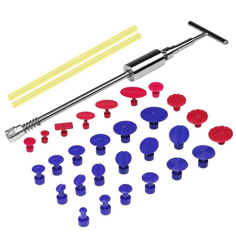 Dellen Reparaturset Auto,Auto Beulen Entfernen Karosserie Reparaturwerkzeuge Lacklosen Dent Puller Heber Reparaturwerkzeug Slide Hammer Tabs für Dent Remover Auto Körper Removal Tool(28 PCS And Hammer von SJHFKDK