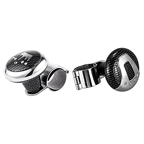 Lenkradknauf,Lenkradknopf 2 Stück Metallkunststoffgriff Lenkrad Spinner Knopf for Auto LKW, Kohlefasermuster & Prüfmuster von SJHFKDK