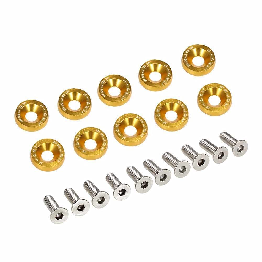 Unterlegscheiben 20 stücke Bolzen Aluminium Fender Stoßstange Waschmaschine Kennzeichen Bolzen Motor Bay Kleid Schraub Billet Kit KotflüGel Unterlegscheibe Schraube(Gold) von SJHFKDK