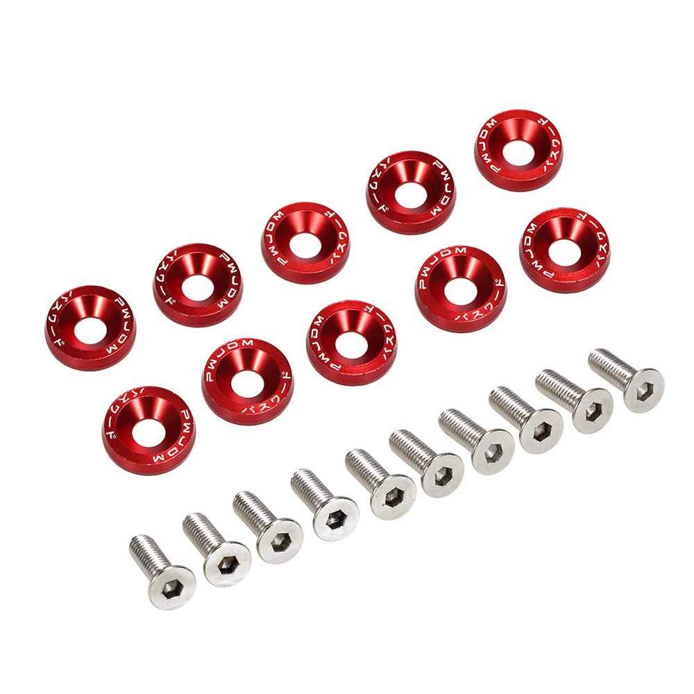 Unterlegscheiben 20 stücke Bolzen Aluminium Fender Stoßstange Waschmaschine Kennzeichen Bolzen Motor Bay Kleid Schraub Billet Kit KotflüGel Unterlegscheibe Schraube(Red) von SJHFKDK