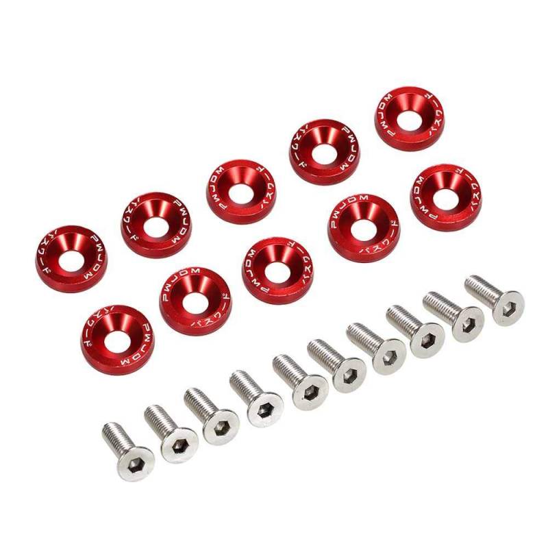 Unterlegscheiben 20 stücke Bolzen Aluminium Fender Stoßstange Waschmaschine Kennzeichen Bolzen Motor Bay Kleid Schraub Billet Kit KotflüGel Unterlegscheibe Schraube(Red) von SJHFKDK