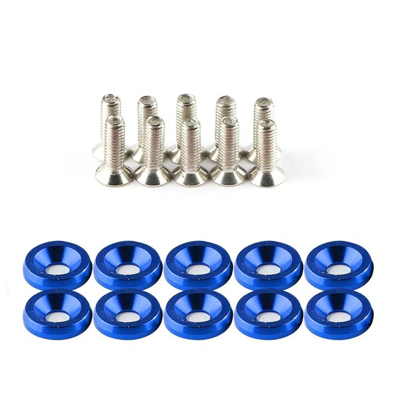 Unterlegscheiben 20 stücke Fender Bumper Waschmaschine Bolzen Edelstahl M6x20mm Billet Aluminium Fender Waschmaschine Motor Bay Dress Up Kit Auto-Styling KotflüGel Unterlegscheibe Schraube(Blue) von SJHFKDK