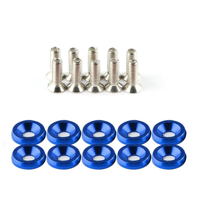 Unterlegscheiben 20 stücke Fender Bumper Waschmaschine Bolzen Edelstahl M6x20mm Billet Aluminium Fender Waschmaschine Motor Bay Dress Up Kit Auto-Styling KotflüGel Unterlegscheibe Schraube(Blue) von SJHFKDK