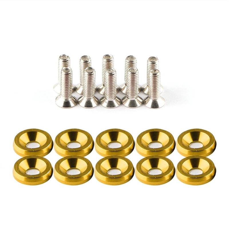 Unterlegscheiben 20 stücke Fender Bumper Waschmaschine Bolzen Edelstahl M6x20mm Billet Aluminium Fender Waschmaschine Motor Bay Dress Up Kit Auto-Styling KotflüGel Unterlegscheibe Schraube(Gold) von SJHFKDK