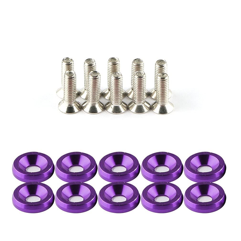 Unterlegscheiben 20 stücke Fender Bumper Waschmaschine Bolzen Edelstahl M6x20mm Billet Aluminium Fender Waschmaschine Motor Bay Dress Up Kit Auto-Styling KotflüGel Unterlegscheibe Schraube(Purple) von SJHFKDK