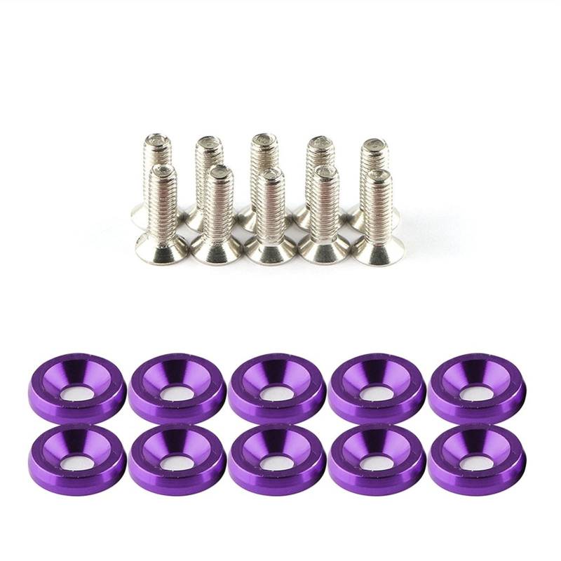 Unterlegscheiben 20 stücke Fender Bumper Waschmaschine Bolzen Edelstahl M6x20mm Billet Aluminium Fender Waschmaschine Motor Bay Dress Up Kit Auto-Styling KotflüGel Unterlegscheibe Schraube(Purple) von SJHFKDK