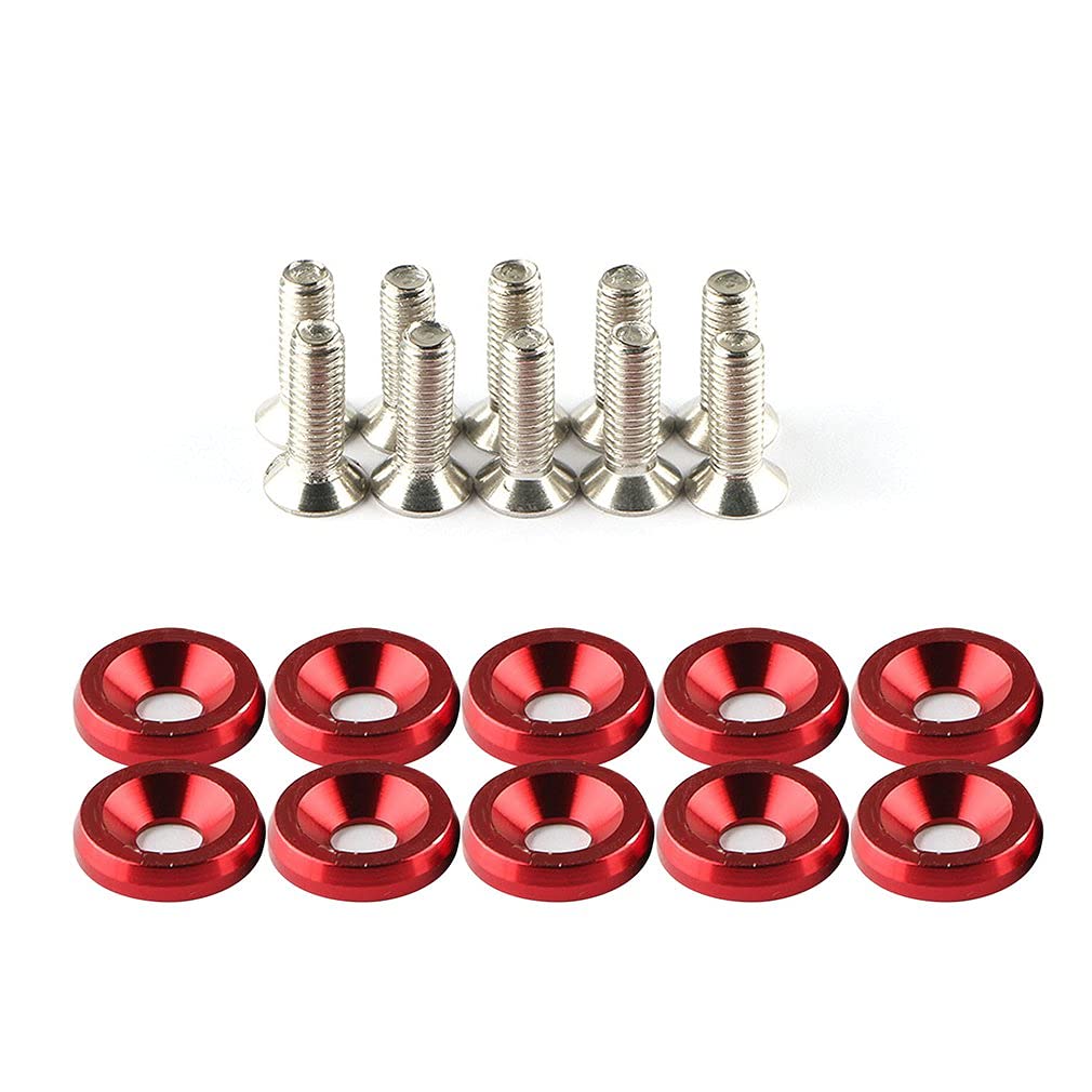 Unterlegscheiben 20 stücke Fender Bumper Waschmaschine Bolzen Edelstahl M6x20mm CNC Billet Aluminium Fender Waschmaschine Motor Bay Dress Up Kit Auto-Styling KotflüGel Unterlegscheibe Schraube(Red) von SJHFKDK