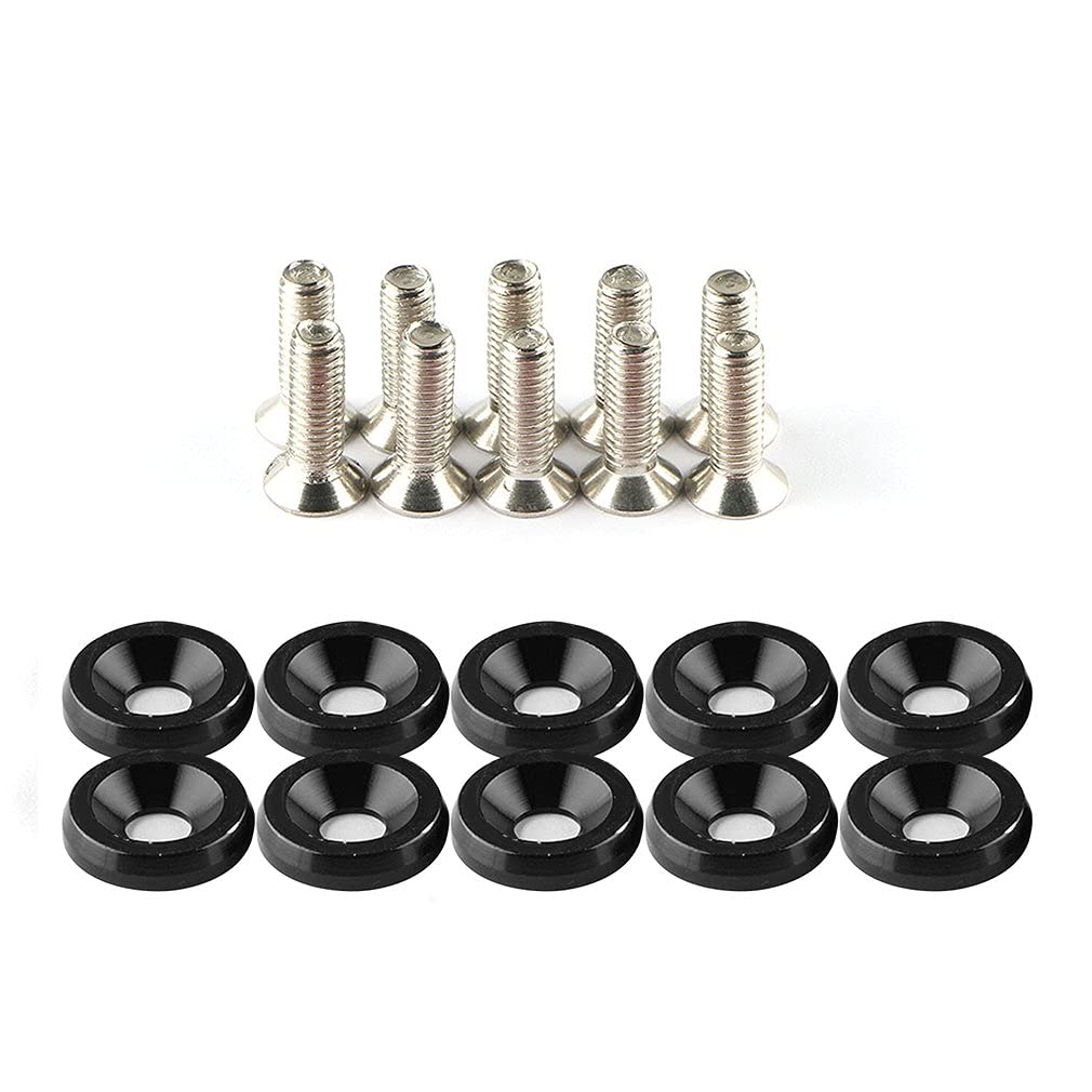 Unterlegscheiben 20 stücke Fender Stoßstangen Waschmaschine Bolzen Edelstahl M6x20mm CNC Billet Aluminium Fender Waschmaschine Motor Bay Dress Up Kit KotflüGel Unterlegscheibe Schraube(Black) von SJHFKDK