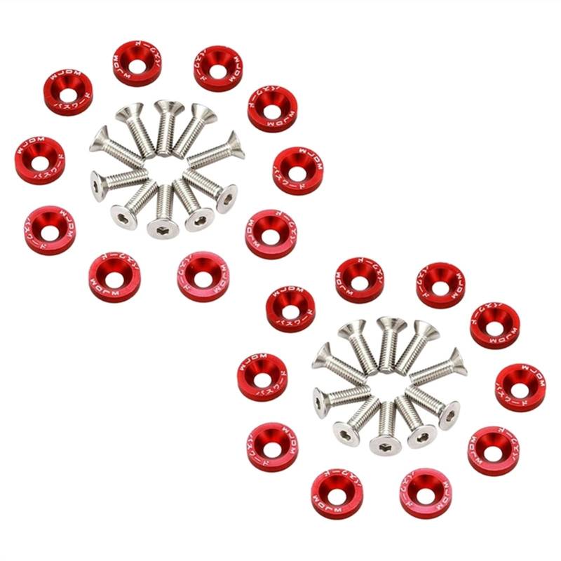 Unterlegscheiben 20 stücke Rote Billet Aluminium Fender Stoßstange Waschmaschine Bolzen Motor Bay Dress Up Kit KotflüGel Unterlegscheibe Schraube von SJHFKDK