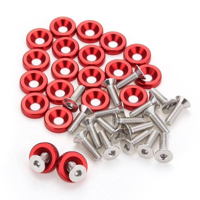 Unterlegscheiben M6 x 20mm rote hintere Billet Aluminium/Fender Stoßfänger Waschmaschine Bolzen Motor Dress Up Kits 20 stücke KotflüGel Unterlegscheibe Schraube von SJHFKDK
