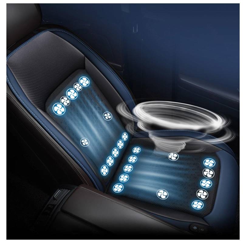 SJWJWOO Cooling Car Seat Cover, mit 24 Fans, 12v/24v, 3 Kühlstufen Klima Sitzauflage Auto Autositzauflage Vordersitze für Auto LKW Van,Blue-12V von SJWJWOO