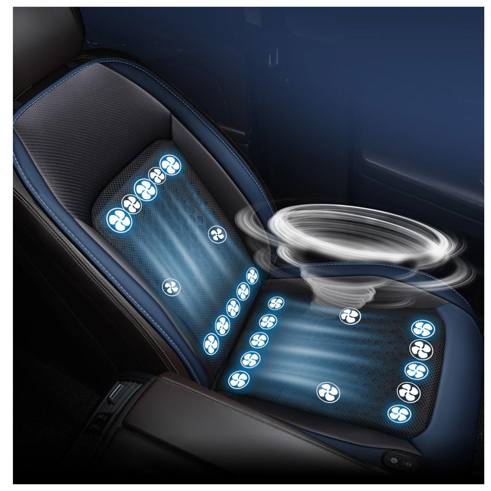 SJWJWOO Cooling Car Seat Cover, mit 24 Ventilatoren 3 einstellbare Windgeschwindigkeiten Kühlende Sitzauflage Auto Autositzauflage Vordersitze für Auto LKW Van,Blue-12V SJWJWOO Cooling Car Seat Cover, mit 24 Ventilatoren 3 einstellbare Windgeschwindigkeiten Kühlende Sitzauflage Auto Autositzauflage Vordersitze für Auto LKW Van,Blue-12V von SJWJWOO