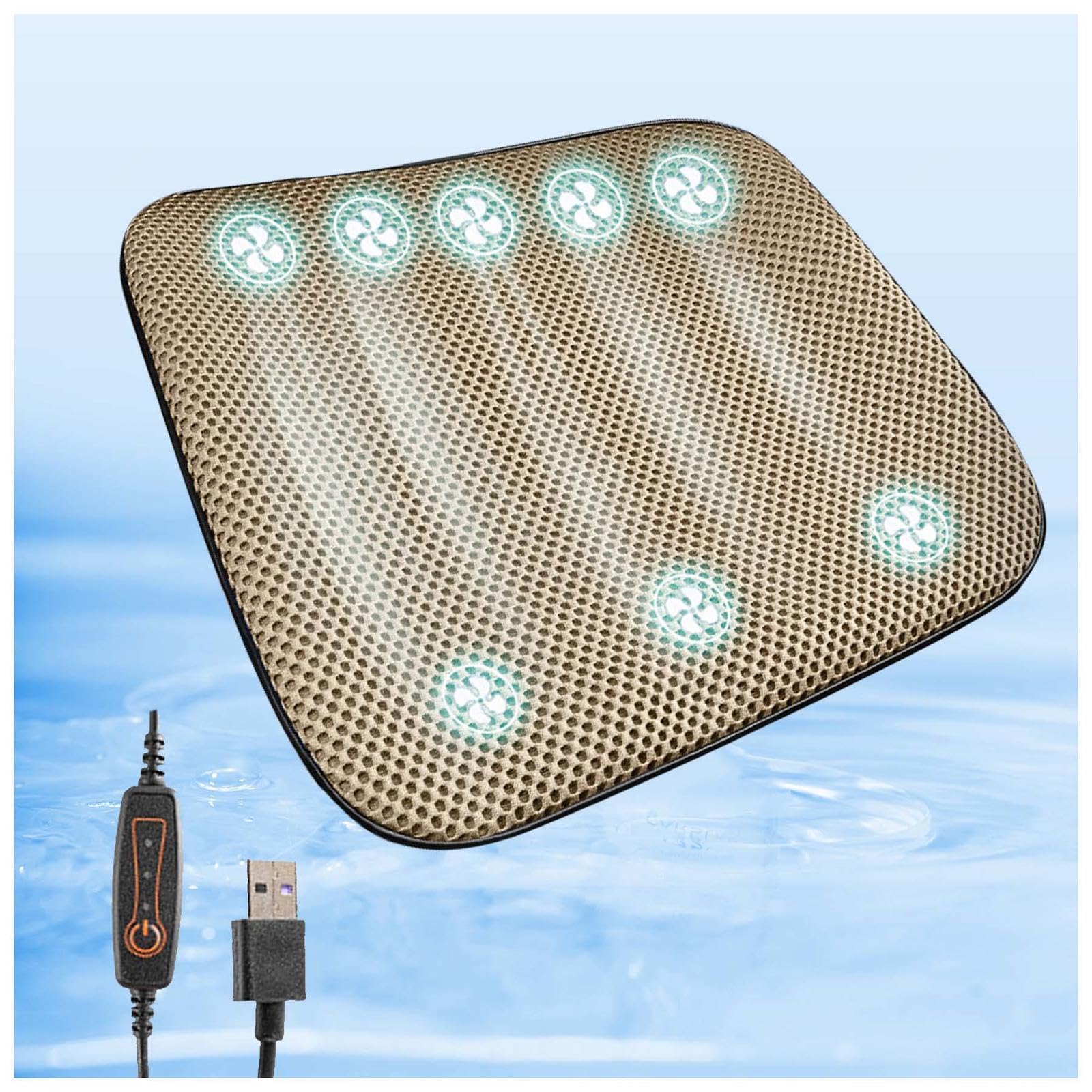 SJWJWOO Cooling Car Seat Cover Mit 8 Lüftern, USB-Anschluss, Sitzauflage Kühlung 3 Kühlstufen Sitzkühlung Auto für Autos, SUV, LKW, Bürostuhl,Beige SJWJWOO Cooling Car Seat Cover Mit 8 Lüftern, USB-Anschluss, Sitzauflage Kühlung 3 Kühlstufen Sitzkühlung Auto für Autos, SUV, LKW, Bürostuhl,Beige von SJWJWOO