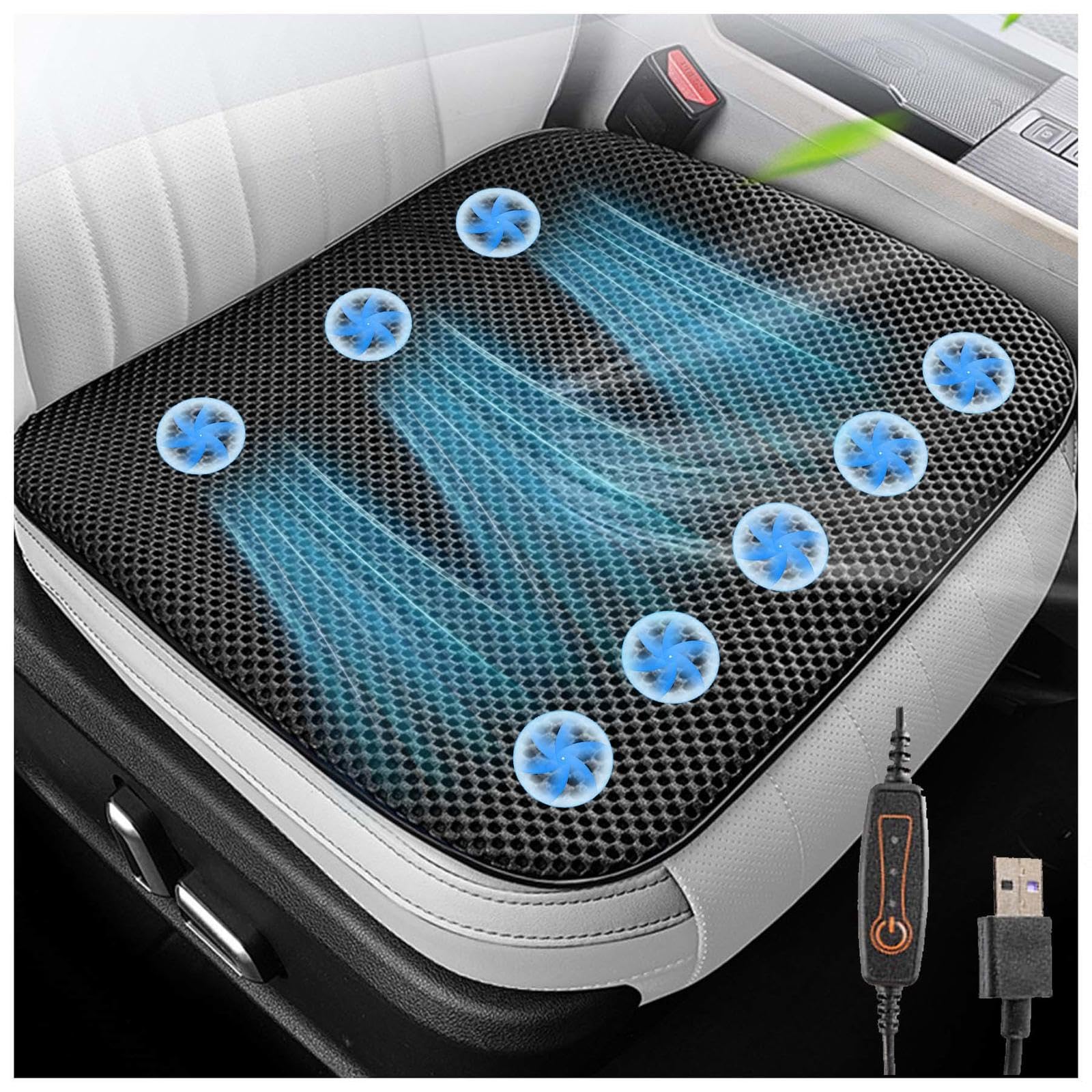 SJWJWOO Cooling Car Seat Cover Mit 8 Ventilatoren, USB-Anschluss, Kühlende Sitzauflage Auto 3 Kühlstufen Sitzauflage Kühlung für alle Autositze, Heim- und Bürostühle,Black SJWJWOO Cooling Car Seat Cover Mit 8 Ventilatoren, USB-Anschluss, Kühlende Sitzauflage Auto 3 Kühlstufen Sitzauflage Kühlung für alle Autositze, Heim- und Bürostühle,Black von SJWJWOO