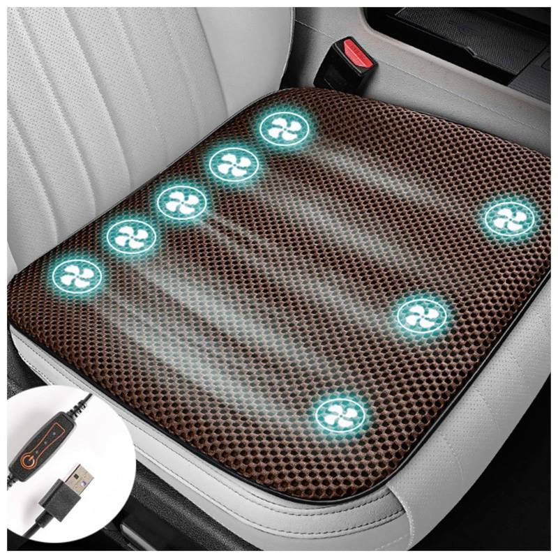 SJWJWOO Cooling Car Seat Cover USB-Anschluss, Mit 8 Ventilat, Sitzkühlung Auto 3 Kühlstufen Klima Sitzauflage für alle Autositze, Heim- und Bürostühle,Brown von SJWJWOO