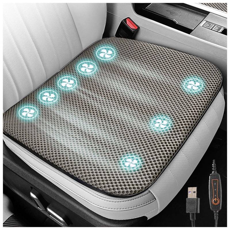 SJWJWOO Klima Sitzauflage Auto Mit 8 Ventilatoren, USB-Anschluss, Sitzauflage Auto Vordersitze 3 Kühlstufen Klima Sitzauflage für Autos, SUV, LKW, Bürostuhl,Gray von SJWJWOO