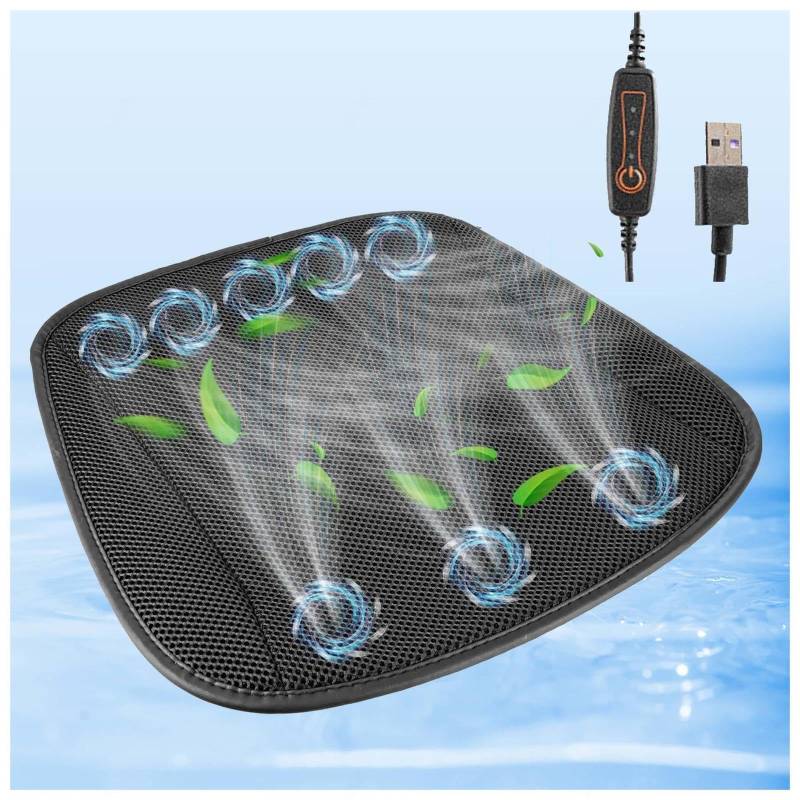 SJWJWOO Klima Sitzauflage Auto Mit 8 Ventilatoren, USB-Anschluss, Sitzbelüftung Auto 3 Kühlstufen Cooling Car Seat Cover für Autos, SUV, LKW, Bürostuhl,Black von SJWJWOO