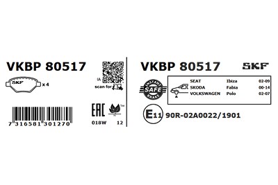 Skf Bremsbelagsatz, Scheibenbremse [Hersteller-Nr. VKBP80517] für Seat, Skoda, VW von SKF