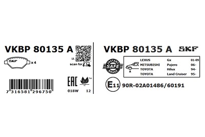 Skf Bremsbelagsatz, Scheibenbremse [Hersteller-Nr. VKBP80135A] für Mitsubishi, Toyota von SKF
