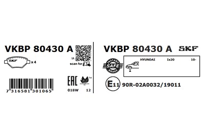 Skf Bremsbelagsatz, Scheibenbremse [Hersteller-Nr. VKBP80430A] für Hyundai, Kia von SKF