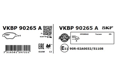 Skf Bremsbelagsatz, Scheibenbremse [Hersteller-Nr. VKBP90265A] für Hyundai, Kia von SKF