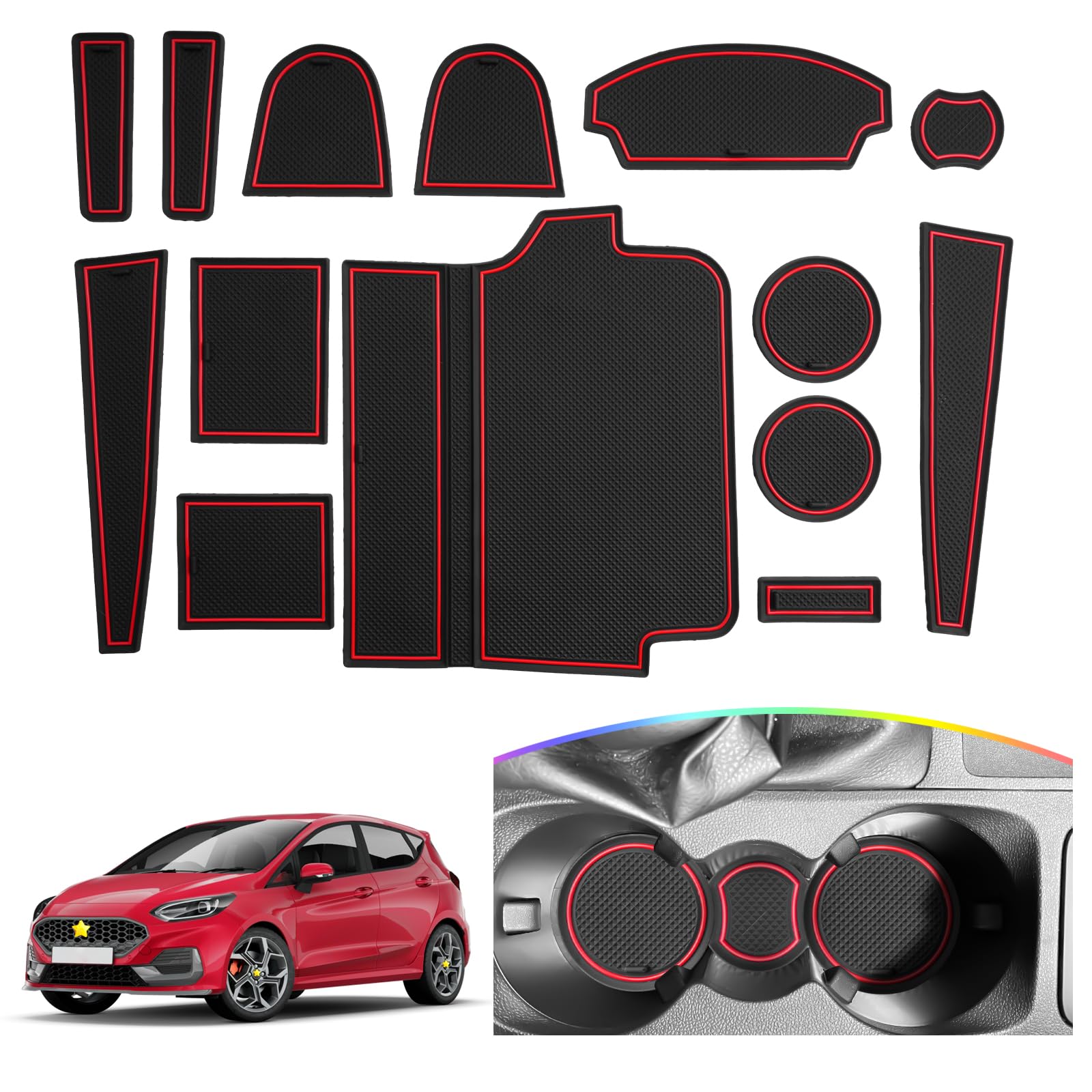 SKTU Antirutschmatten kompatibel mit Ford Fiesta ST MK8 2017-2023 2024 Gummimatten Türschlitzmatte (Rot) von SKTU