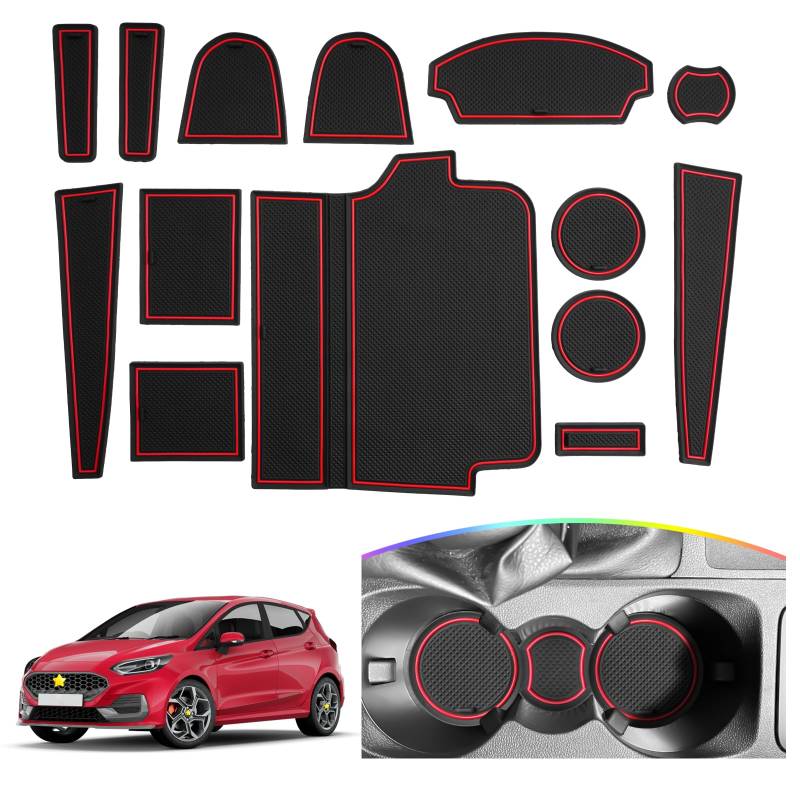 SKTU Antirutschmatten kompatibel mit Ford Fiesta ST MK8 2017-2023 2024 Gummimatten Türschlitzmatte (Rot) von SKTU