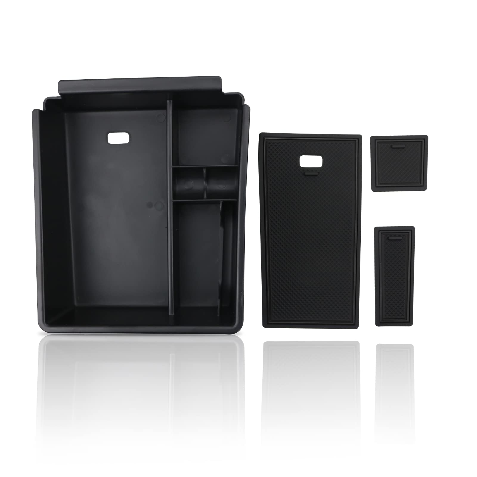 SKTU Mittelkonsole Aufbewahrungsbox kompatibel mit Hyundai Tucson NX4 2021 + Mittelarmlehne Ablagefach mit Rutschfester Unterlage (Schwarz) von SKTU