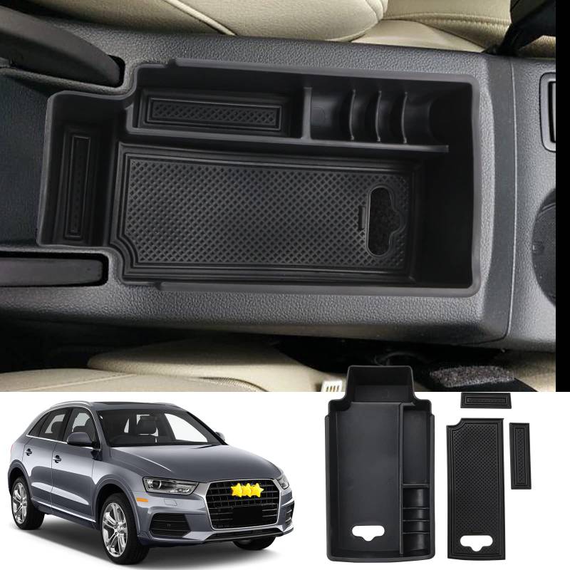 SKTU Mittelarmlehne Aufbewahrung kompatibel mit Audi Q3 2013-2018 Handschuhfach Armlehne Multifunktions-Aufbewahrungsbox für Mittelkonsolen, Aufbewahrungsbox mit Anti-Rutsch-Auflage von SKTU