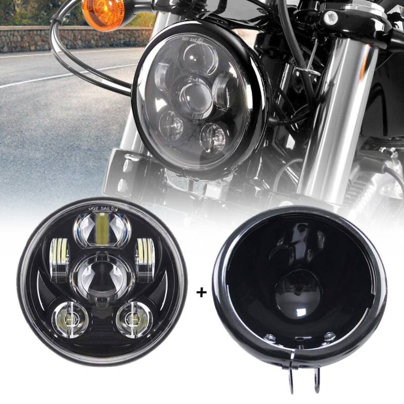 SKUNTUGUANG 5,75-Zoll-Scheinwerfer Gehäuseeimer mit 5,75-Zoll-Motorrad-LED-Scheinwerferlampe Engelsauge für 14,6 cm Black-Projektor von SKUNTUGUANG