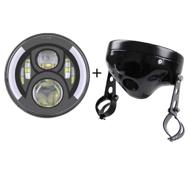 SKUNTUGUANG 7 Zoll Runde LED Scheinwerfer Motorrad Licht mit weißer DRL, 7 Zoll Lampe Gehäuse Eimer, Anzug für Motorrad Vordergabel 32-40 mm Durchmesser von SKUNTUGUANG