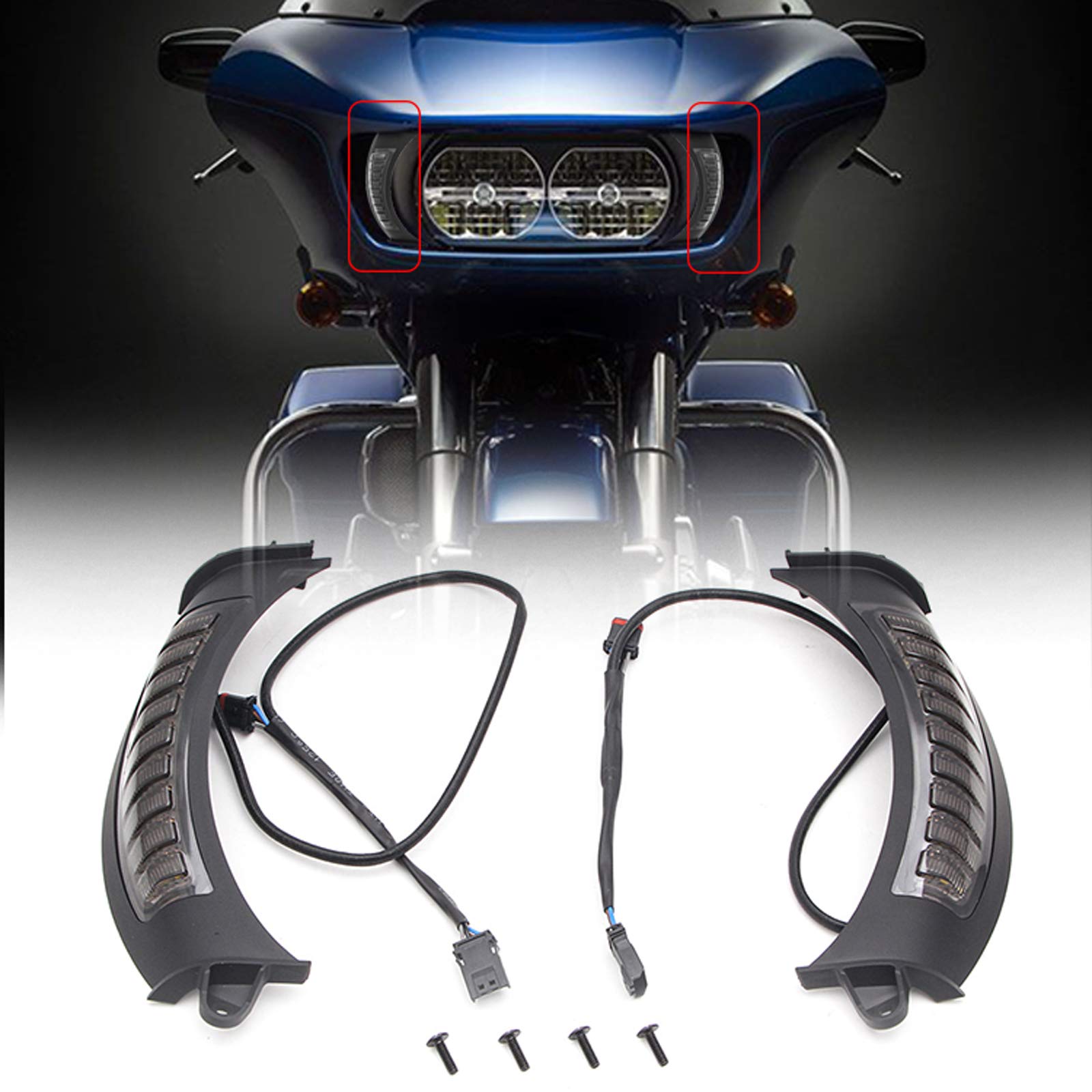 SKUNTUGUANG Motorrad Scheinwerfer Lüftungsöffnung Seitenleuchte LED angezeigt Lampe Bernstein Blinker Weiß DRL für Harley Road Glide 2015-2020(Schwarz) von SKUNTUGUANG