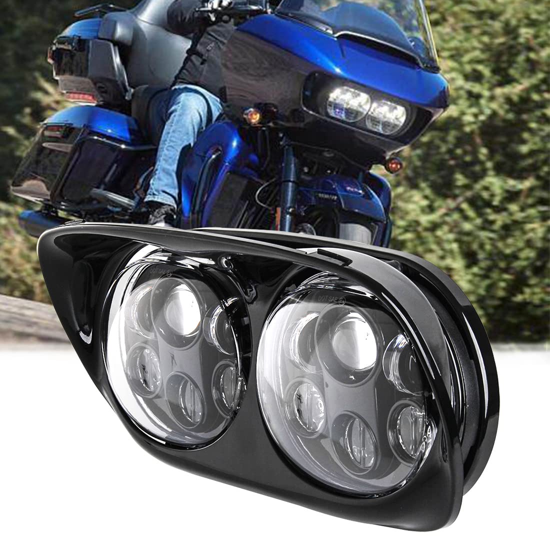 SKUNTUGUANG Motorradscheinwerfer 5,75 Zoll mit Zwei LED-Scheinwerfern für 2004~2013 Road Glide (Schwarz) von SKUNTUGUANG