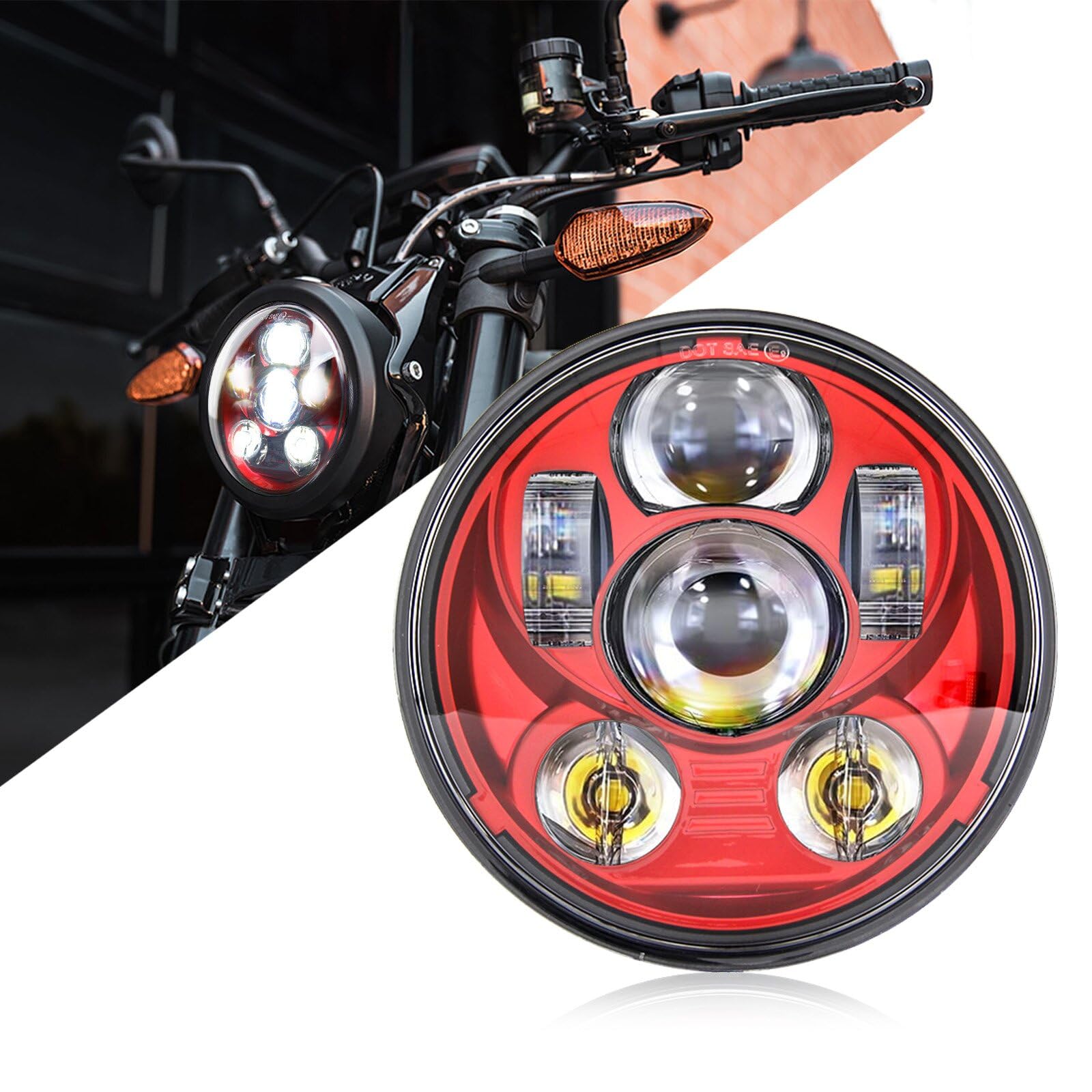 SKUNTUGUANG Roter 5,75 Zoll runder LED-Scheinwerfer für Motorrad XL 1200C (rot) von SKUNTUGUANG