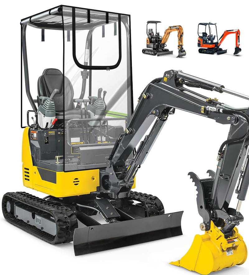 SKYJDM Minibaggerabdeckung, transparentes Baggerkabine Gehäuse mit 600D Oxford-Stoff & PVC-Flim kompatibel mit Bobcat E20/Kubota U17 für Minibagger 798.3-1601.2 kg, wasserdichter UV-Regenschutz von SKYJDM