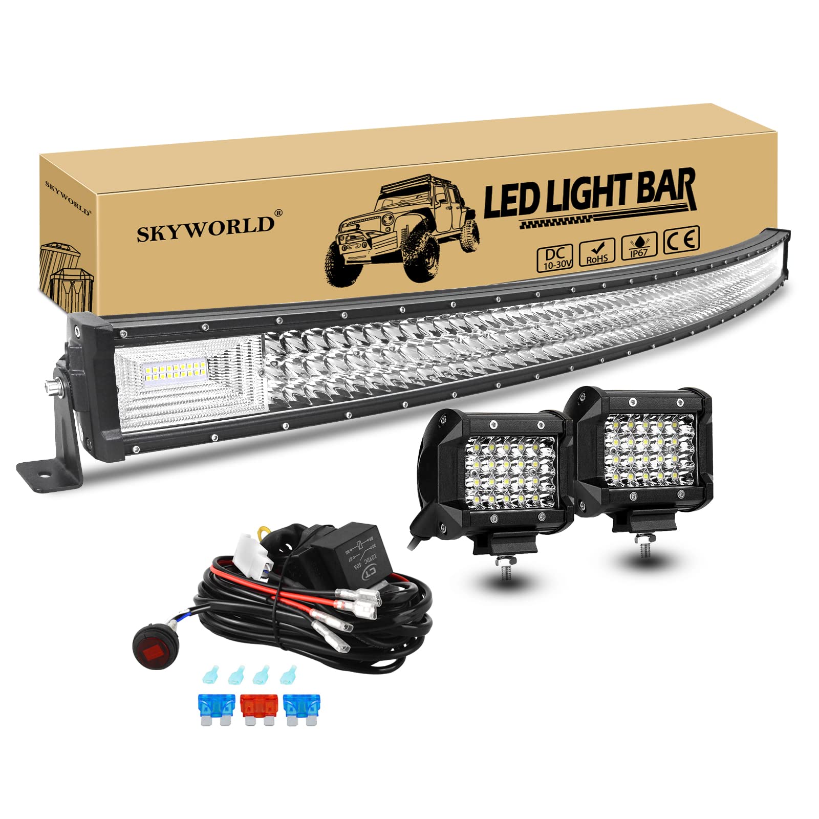Gebogen LED Zusatzscheinwerfer Bar, SKYWORLD 132cm 675W Offroad Beleuchtung LED Arbeitsscheinwerfer, 2 X 60W Rückfahrscheinwerfer 10cm Nebelscheinwerfer mit kabelbaum für Auto SUV LKW 4x4 Fahrzeuge Gebogen LED Zusatzscheinwerfer Bar, SKYWORLD 132cm 675W Offroad Beleuchtung LED Arbeitsscheinwerfer, 2 X 60W Rückfahrscheinwerfer 10cm Nebelscheinwerfer mit kabelbaum für Auto SUV LKW 4x4 Fahrzeuge von SKYWORLD