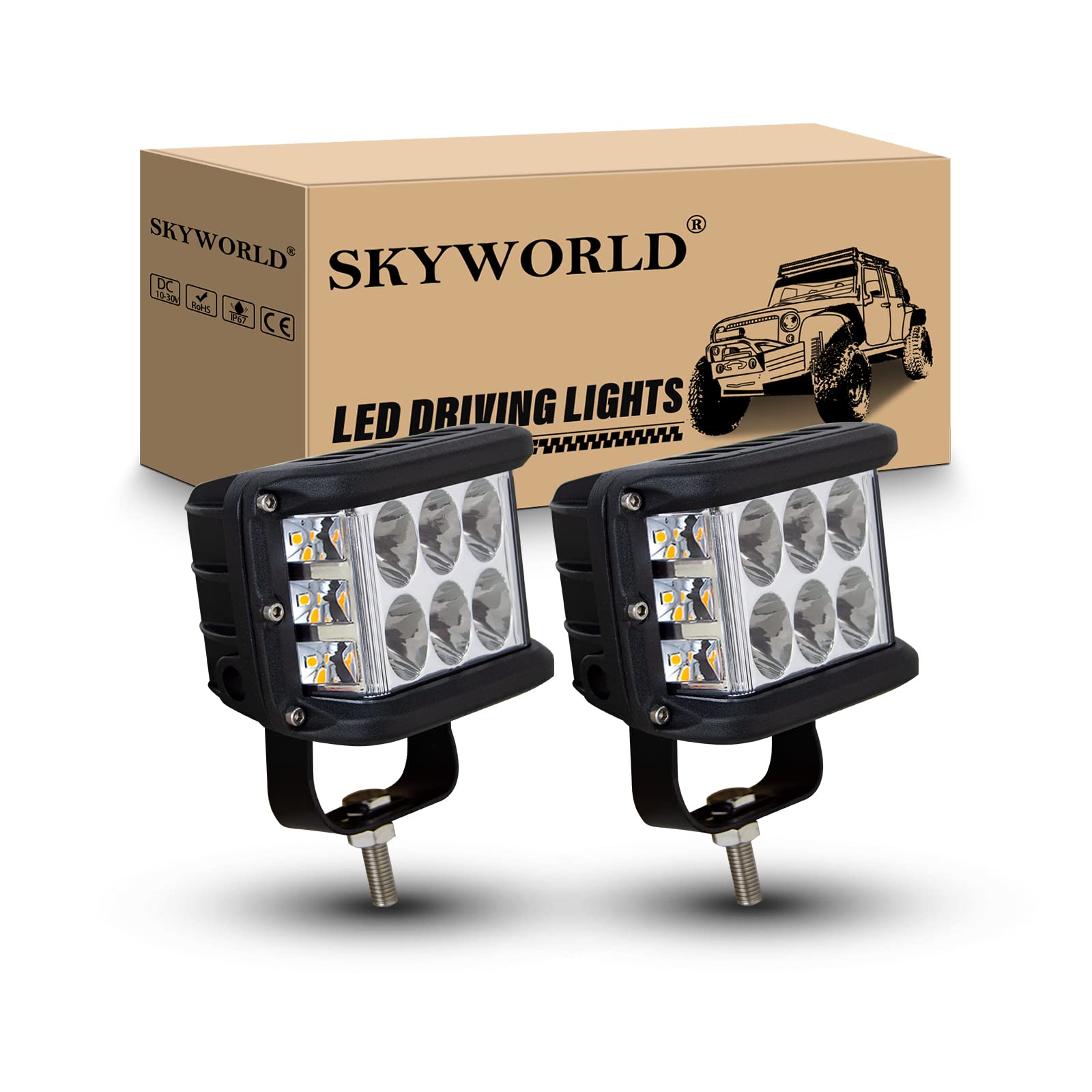 SKYWORLD LED Arbeitsscheinwerfer, 2Pcs 4 Zoll 60W Spot Strahler offroad beleuchtung 12V 24V für Auto SUV ATV Traktor LKW 4x4 3000K Gelb Nebelscheinwerfer Licht Off Road Fahrlicht von SKYWORLD